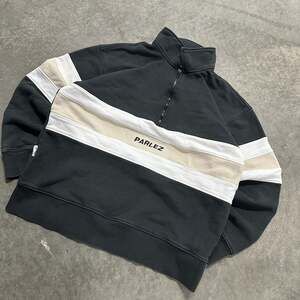 Parlez Black Half Zip Sweatshirt with White and Tan Stripe Panel size M
